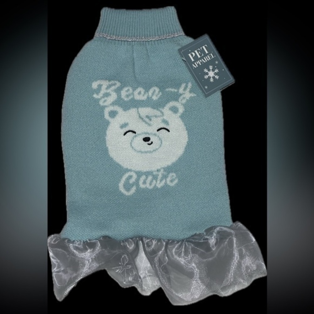 Pet Medium "Bear-y Cute" Blue Bear Sweater Dress Small
